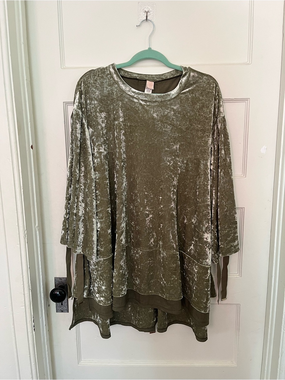We Are HAH Crushed Velvet Olive Green Swing Tunic Mini